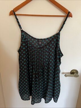 torrid Black & Teal Diamond-Print Pleated Spaghetti-Strap Cami